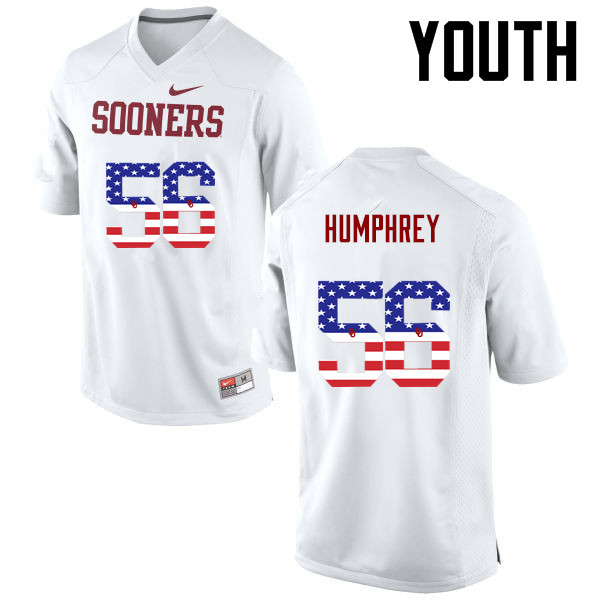 Youth Oklahoma Sooners #56 Creed Humphrey College Football USA Flag Fashion Jerseys-White - Click Image to Close